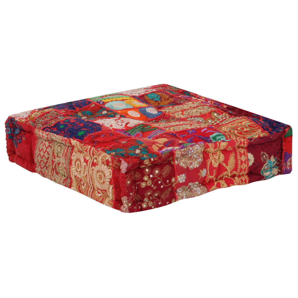 Patchwork Square Pouf Cotton Handmade 50*50*12 cm Red