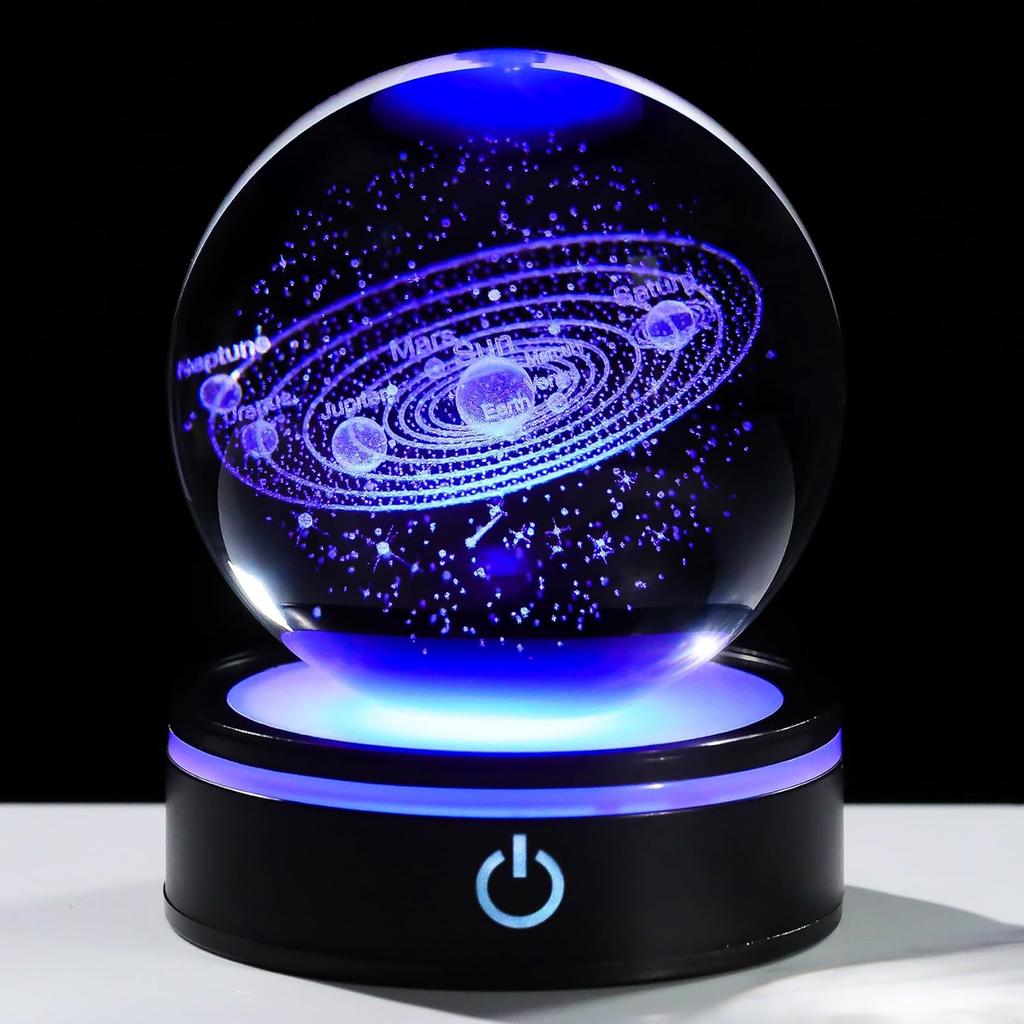 3D Solar System Crystal Ball Night Light with LED Colorful Lighting Touch Base Galaxy Planets Glass Ball Lamp Astronomy
