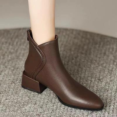 Herbststiefel Damen Stiefeletten für Damen Spitzschuhe Klobige Absätze Schuhe Retro Reißverschluss Kurze Stiefel Mode Knöchel Botas