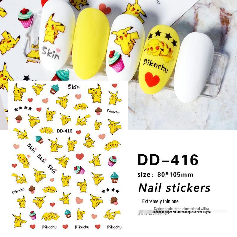 Redanco 3D Pikachu Cartoon Nail Stickers - Cute Adhesive Nail Accessories
