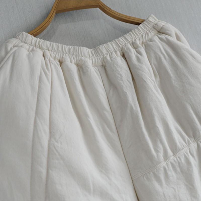 Johnature Women Vintage Warm Straight Pants Elastic Waist White Trousers Winter Soft Women Long Pants