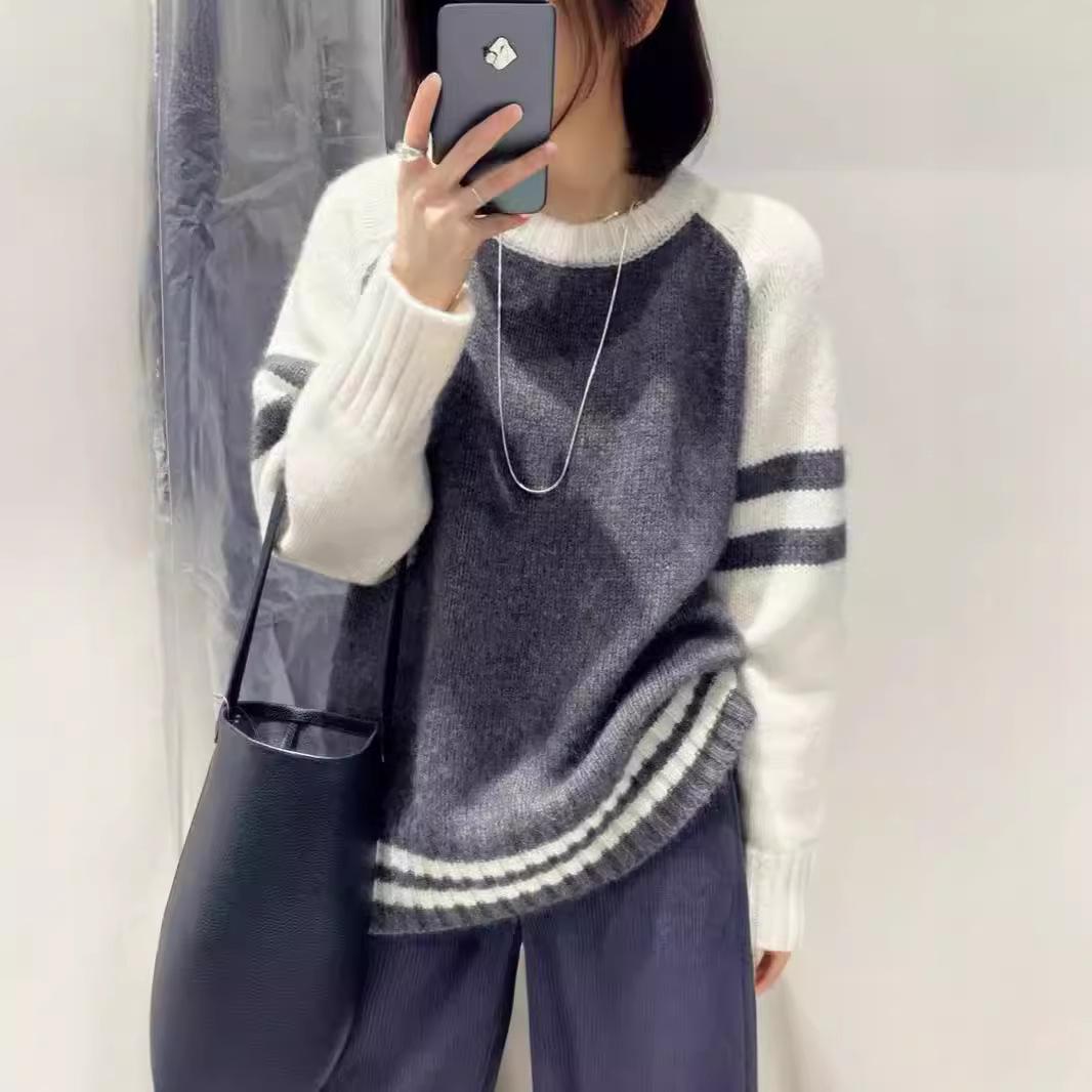 

Осень/Зима Корейский Стиль Чистая Шерсть Цветовой Блок Свободный Вязаный Кашемировый Свитер для Женщин Extra Large