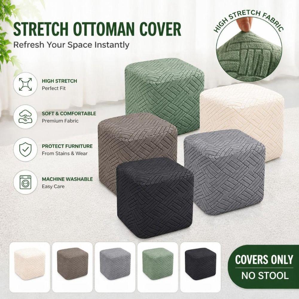 Full Coverage Ottoman Covers Geometric Jacquard Furniture Slipcovers Sofa Footstool