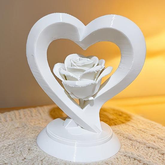 Rose Heart Figurine, 3D Printed Heart Sculpture, Romantic Decorative Ornament for Table, Shelf Centerpiece