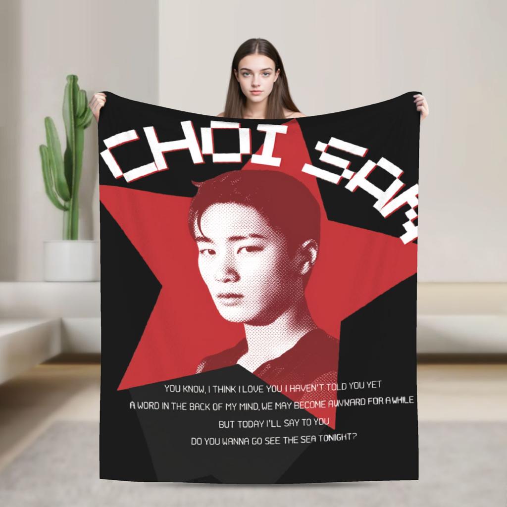 Warm Blanket Travel ATEEZ Choi San Throw Blanket  Flannel Bedspread For Couch Chair Sofa Bed Funny Sofa Bed Cover
