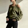 Women's Velvet Off-Shoulder Long Sleeve Loose Sleeve Casual Sweatshirt