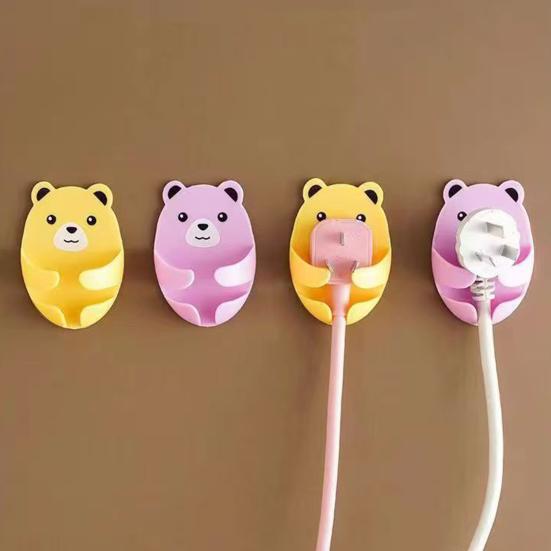 Socket Hanger Cartoon Bear Design Socket Holder Self-Adhesive No-Punch Wall Socket Holders Cable Management
