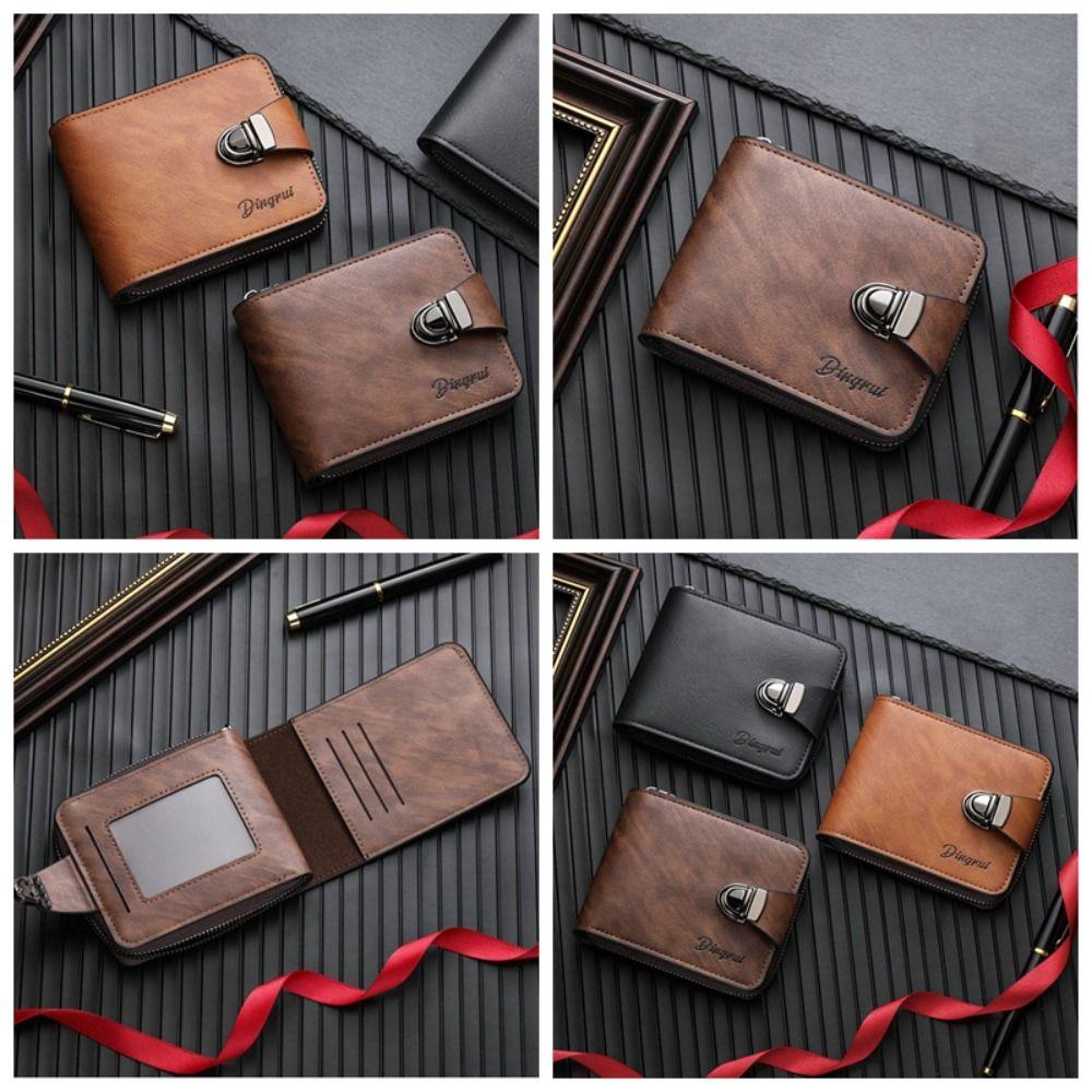 

Zipper Business Wallet Solid Color Leather Coin Purse Luxury Men s Wallet Male кавовий