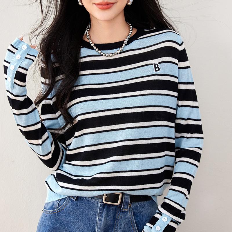 Women's Autumn/Winter Retro Clashing Stripe Knit Top
