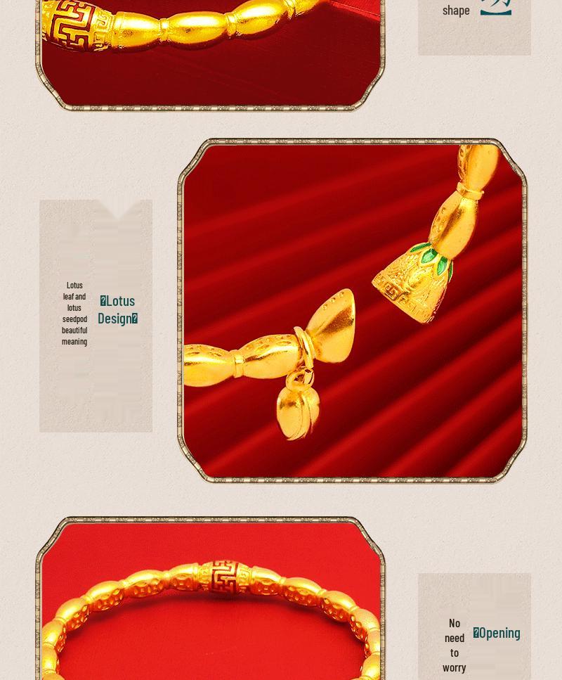 Vietnam Lotus Root & Pod Bangle with Gold-Plated Brass, Enamel Meander, Copper Coin, and Lotus Flower Design for Women.