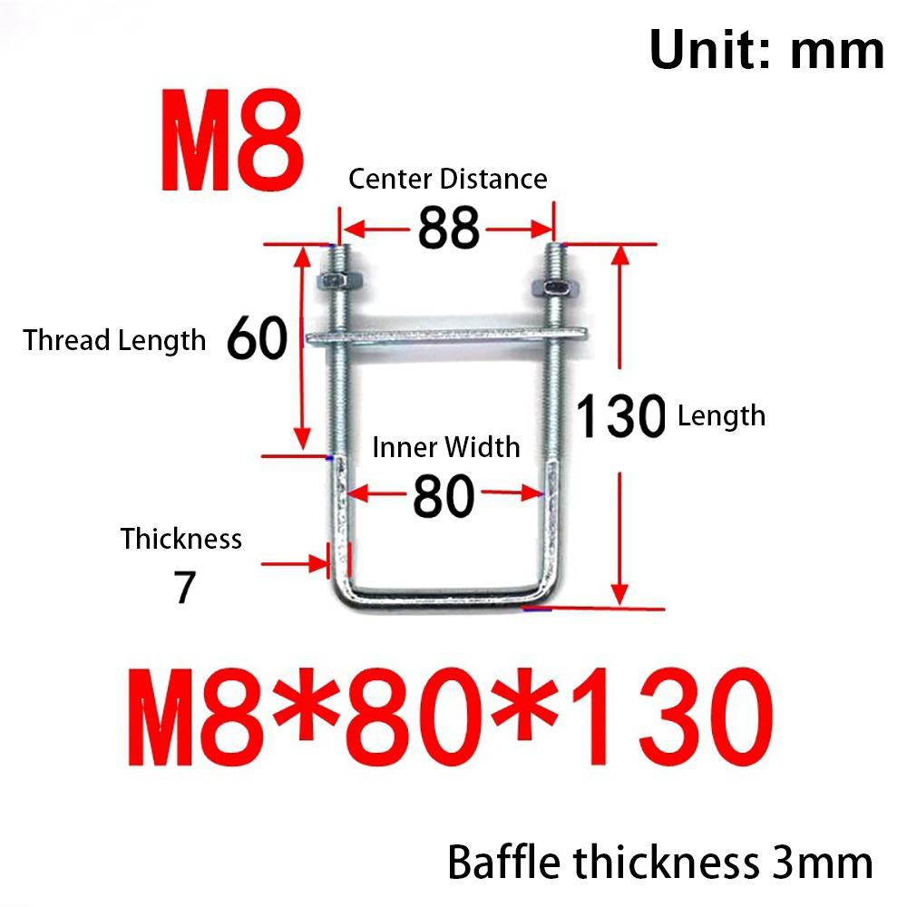 

1Pcs With Baffle Pipe U-clamp Galvanized Q235 Carbon Steel Square Bolt for Square Tube M8x80x130mm