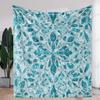 [Vintage Flannel Blanket] Soft Warm 1pc Vintage Blue Diamond Floral Print Flannel Blanket | All-Season Throw for Sofa Bed Car