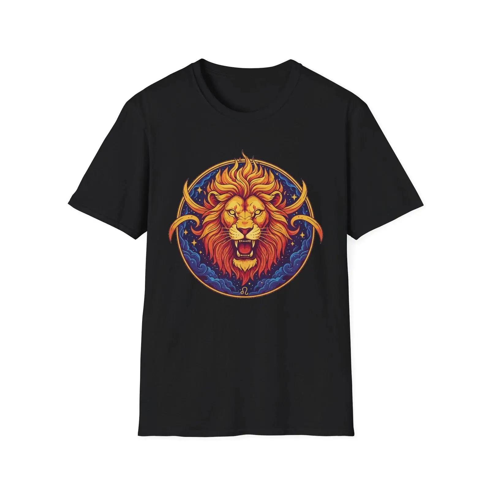 

Leo Zodiac Lion T Shirt Fiery Strength amp Cosmic Power Design vintage Washed designer clothes Stylish Slightly Soft Breathable 5XL різнокольоровий