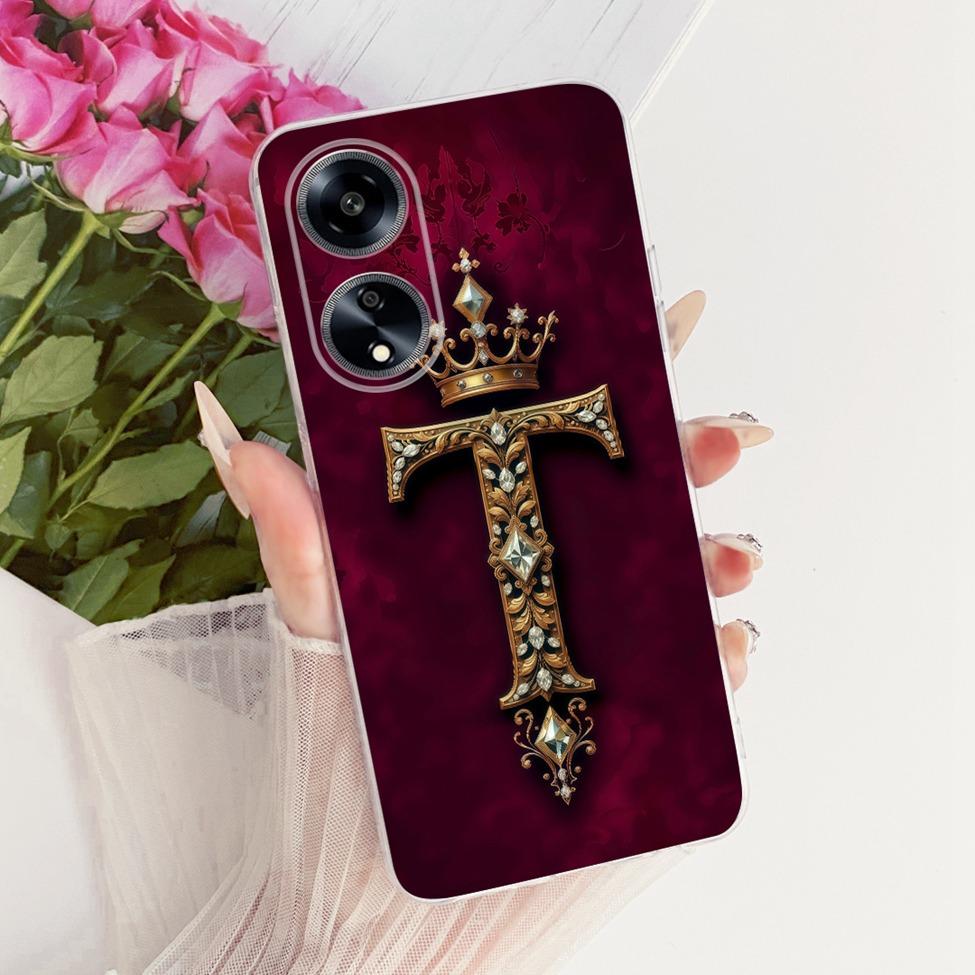 Transparent For Oppo PHS110 Cover For Oppo A1 5G Case Luxury Crown A-Z Letters 2D Flat Pattern Soft Phone Case
