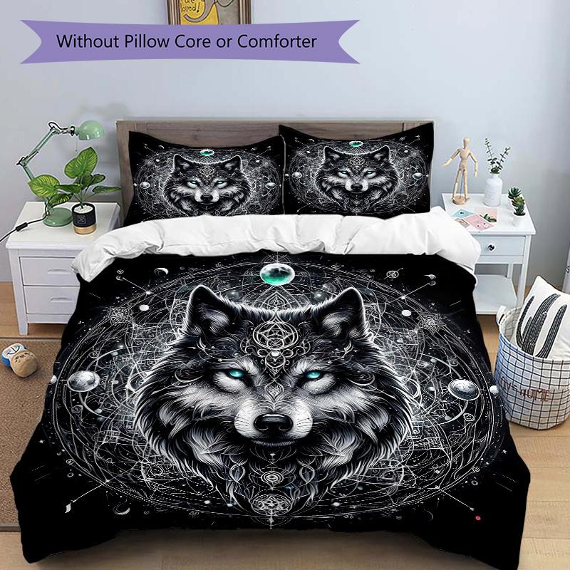 3pcs Wolf Quilt Cover Set (1 Quilt Cover + 2 Pillowcases Without Pillow Core), High-Definition Printing for Home and Dormitory.J099