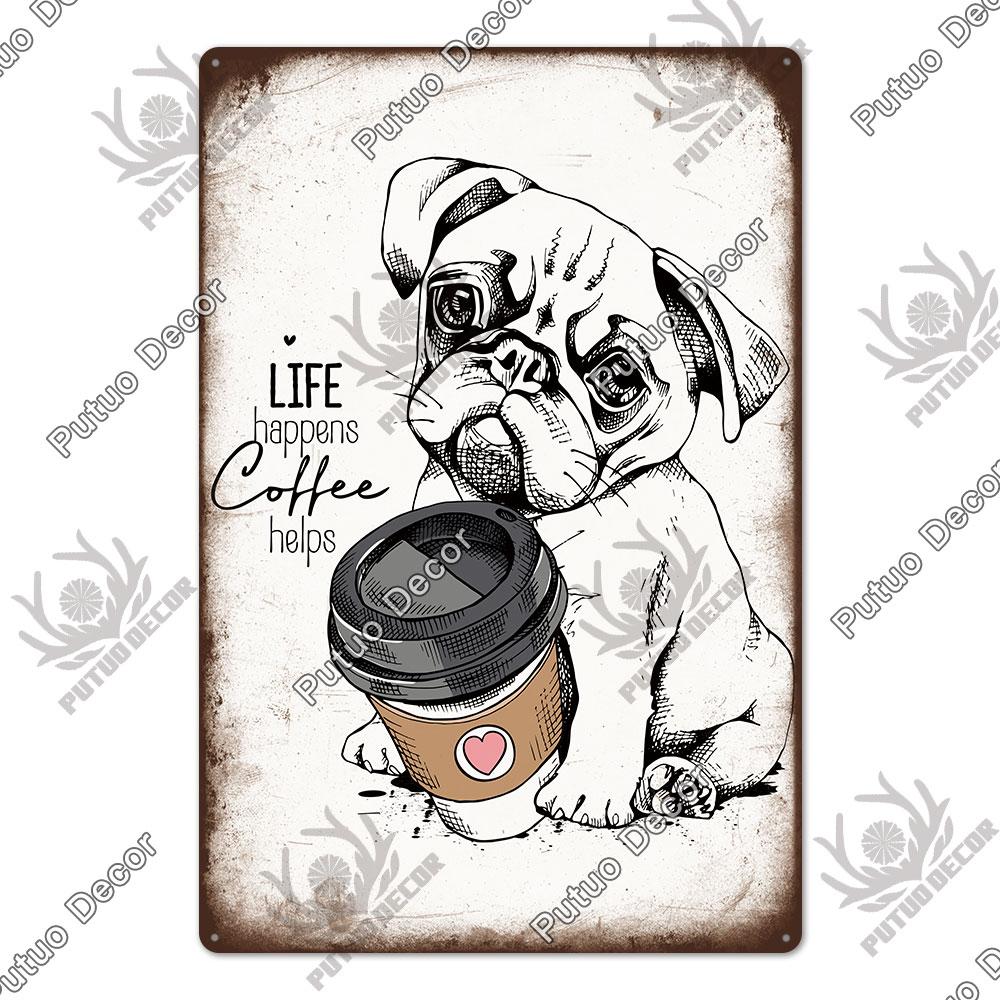 Putuo Decor Coffee Vintage Tin Metal Sign Decorative Plaque Retro Plate Cafe Kitchen Man Cave Coffee Bar Club Wall Decoration