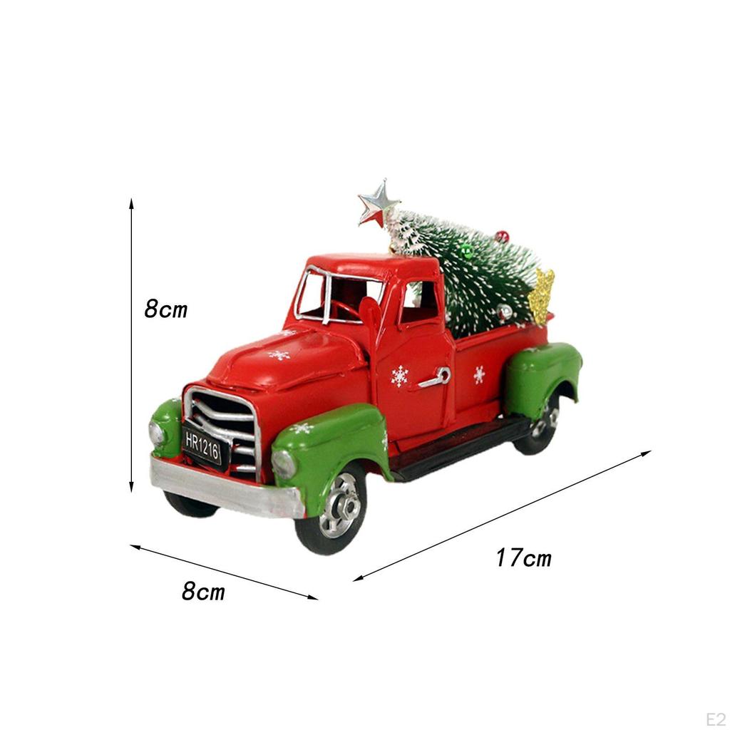 Christmas Red Truck Decorations Rustic Metal Car Model Xmas Ornaments for Table