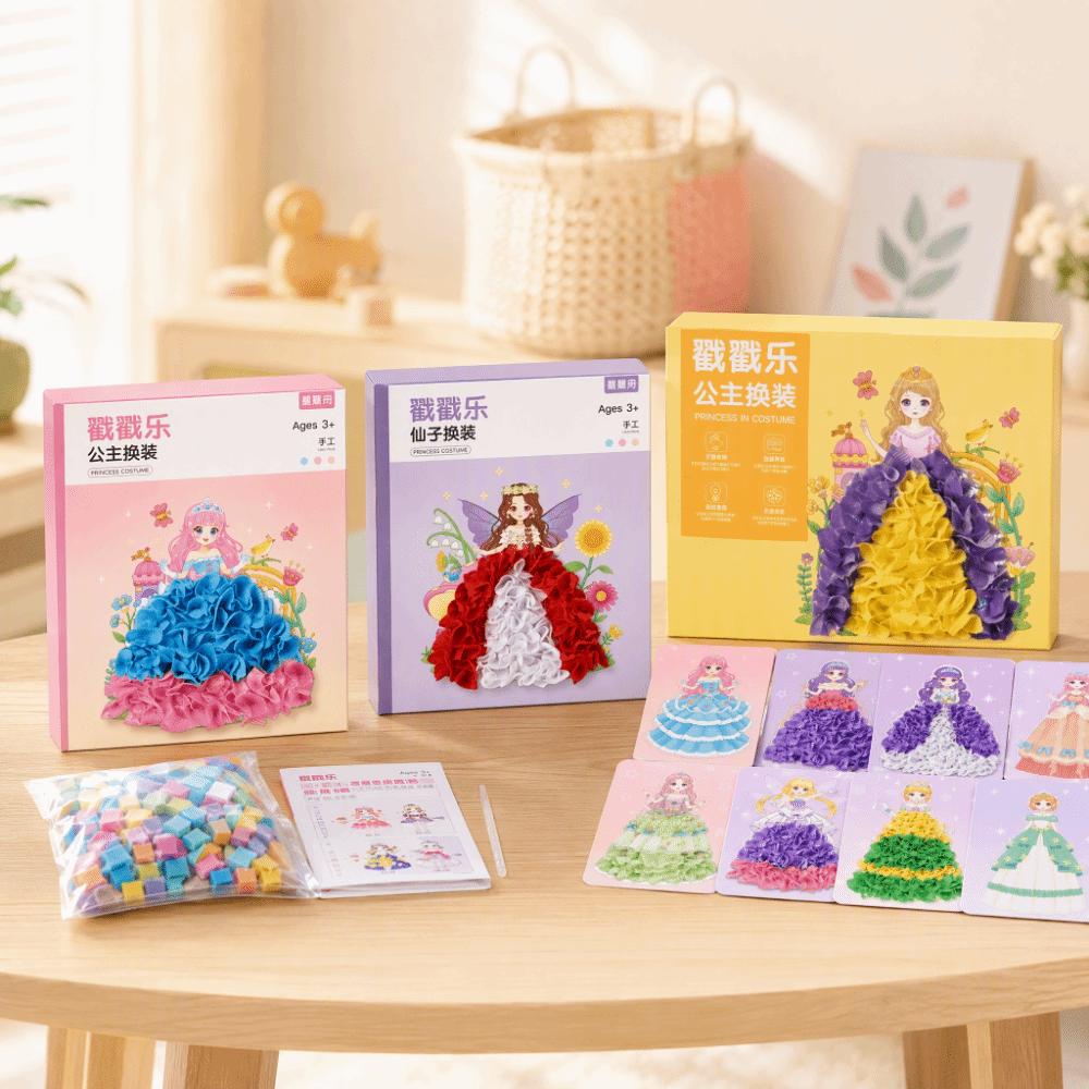 DIY Craft Puncture Painting Kit Poke Board Fabric Poking Art Princess Theme Poke Art Children Gift
