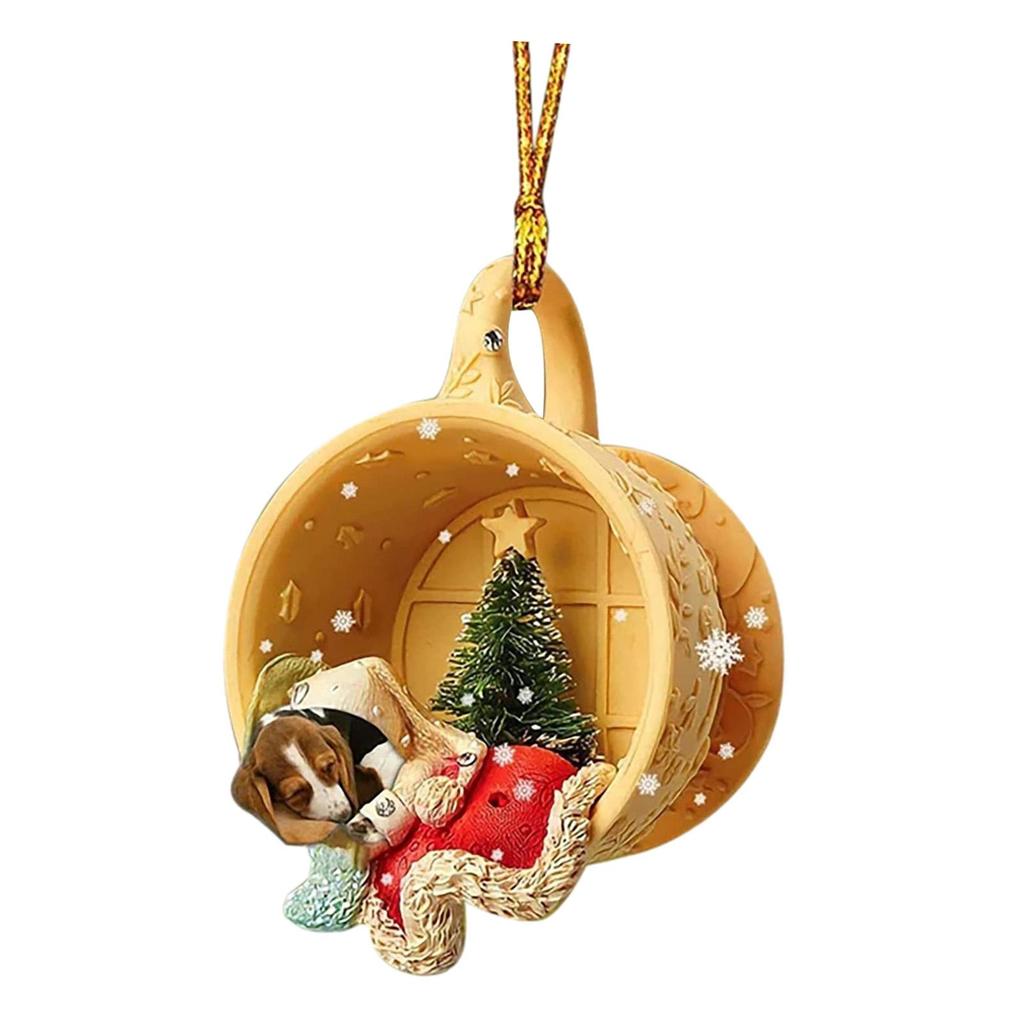 Christmas Dog Pendant Ornament Xmas Holiday Decor with Hats Car Interior Hanging Ornament for Christmas Bag Party Decorations