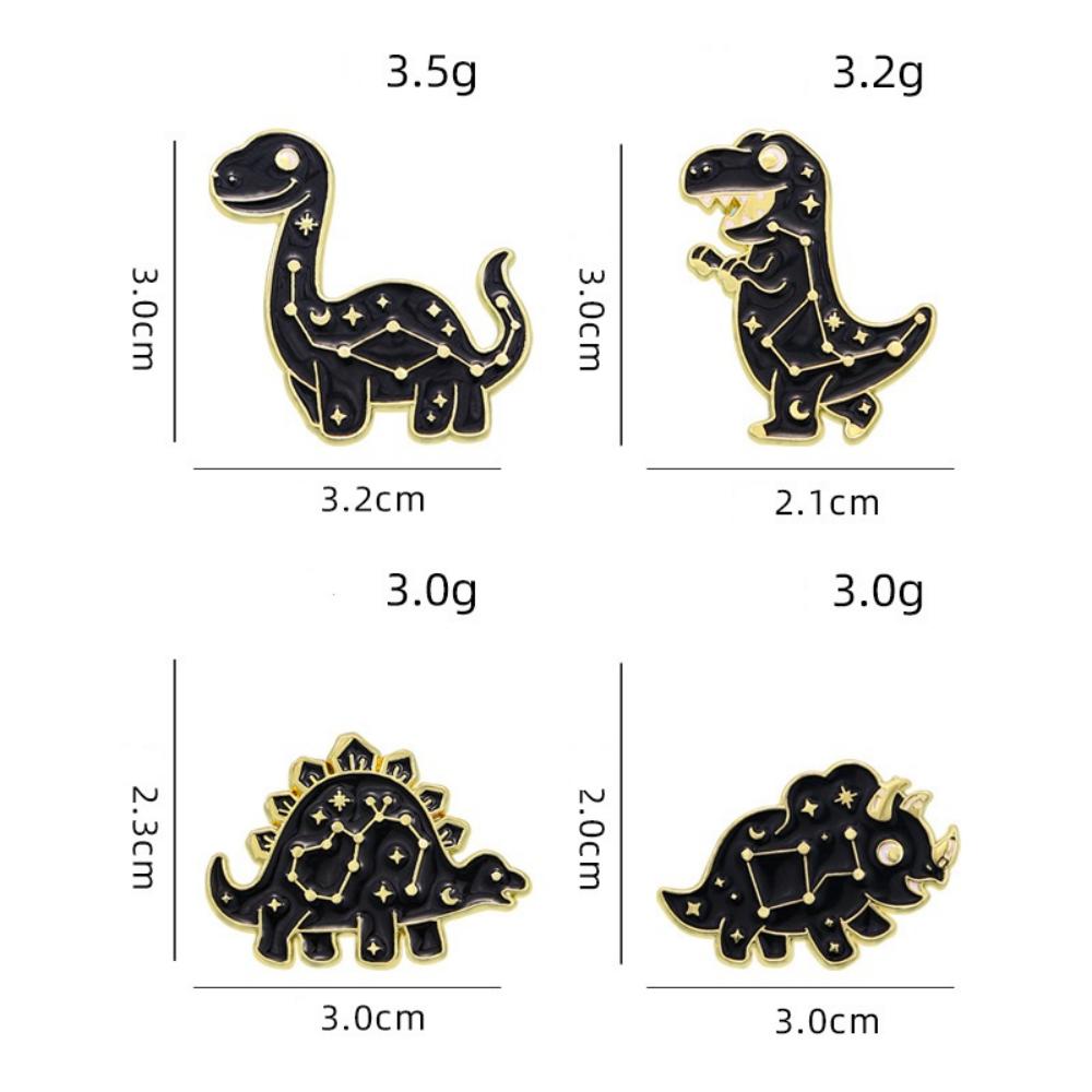 4 Styles Cartoon Space Star Pattern Dinosaur Design Enamel Brooches Girls Cute T-Rex Brontosaurus Stegosaur Shaped Golden Pins
