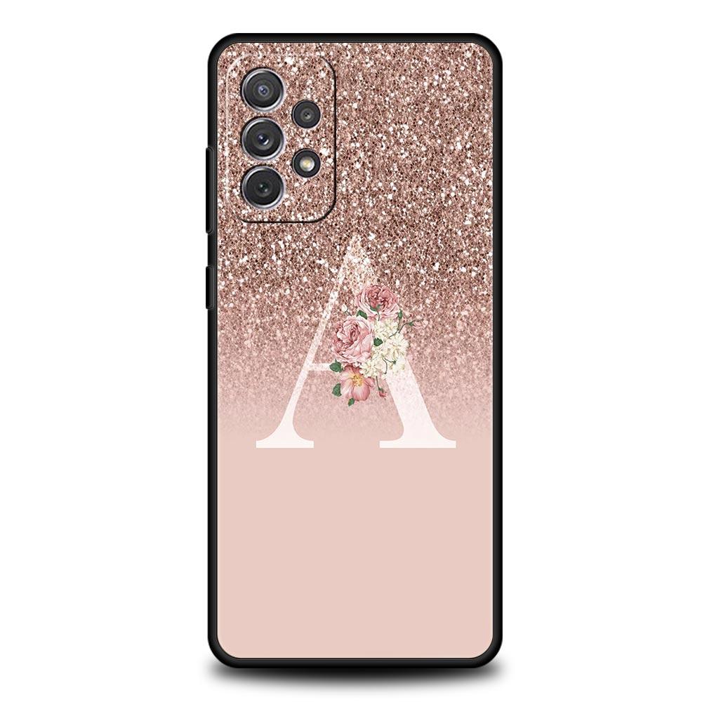Letter Pink Shiny M R Phone Case for Samsung A51 A71 A21S A12 A11 A15 A25 A31 A41 A23 A33 A53 A73 A03S A05S A13 5G A35 A55 Cover