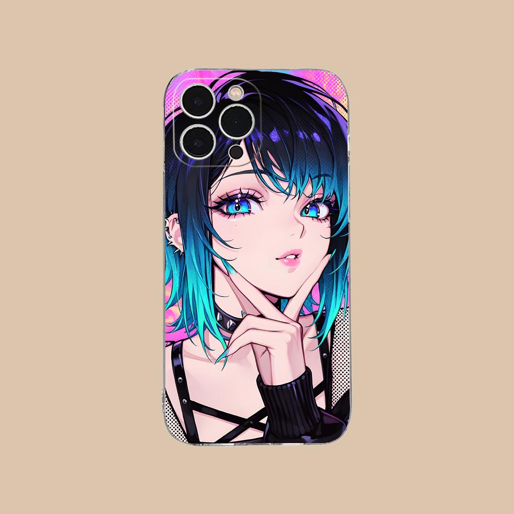 Anime Punk Girl Phone Case for iPhone 16 15 14 13 12 11 X XR XS 8 6 Pro Max Plus Mini Clear Colour Protective Cover Cellphones