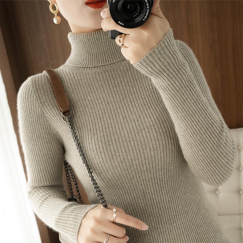 Women's Knit High Neck Sweater - Autumn/Winter Thick Ribbed Slimming Knitwear