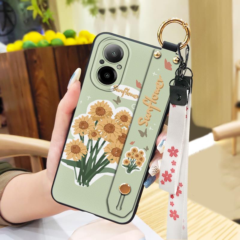 Fashion Design Ring Phone Case For Realme C67 4G Back Cover Kickstand Wrist Strap Anti-dust Anti-knock Soft case Flower