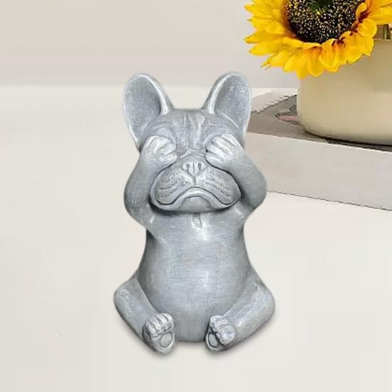 Bulldog Figurine No See No Speak Bulldog Ornament Handmade Resin Hear No Evil Dog Statue