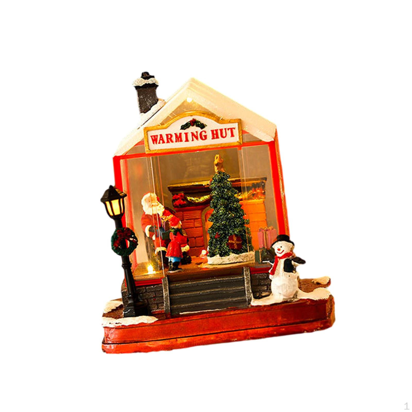 Festive LED Lighted Christmas Village House Decorative Miniature Landscape for Home Decoration Santa Claus