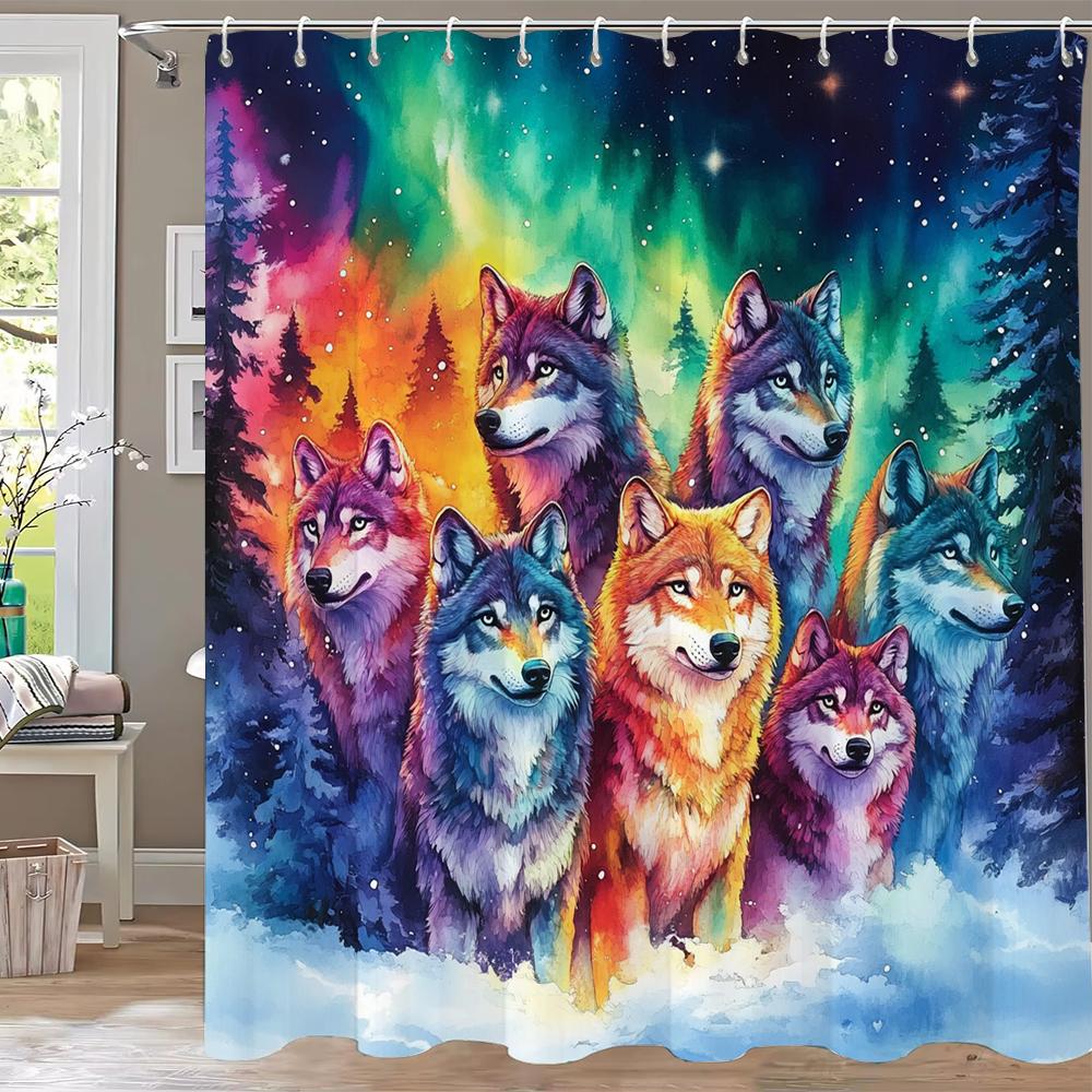 

Creative Animals, Wolves, Lions, Dog Printed Shower Curtain Partition Privacy Hanging Home Decoration Curtain With Hooks W60H190(CM)-1 Pcs
