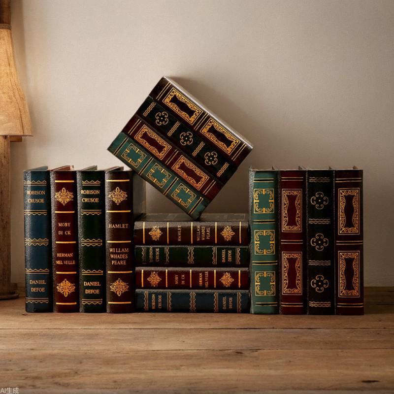 European Retro Faux Book Storage Box and Figurines for Office Decor