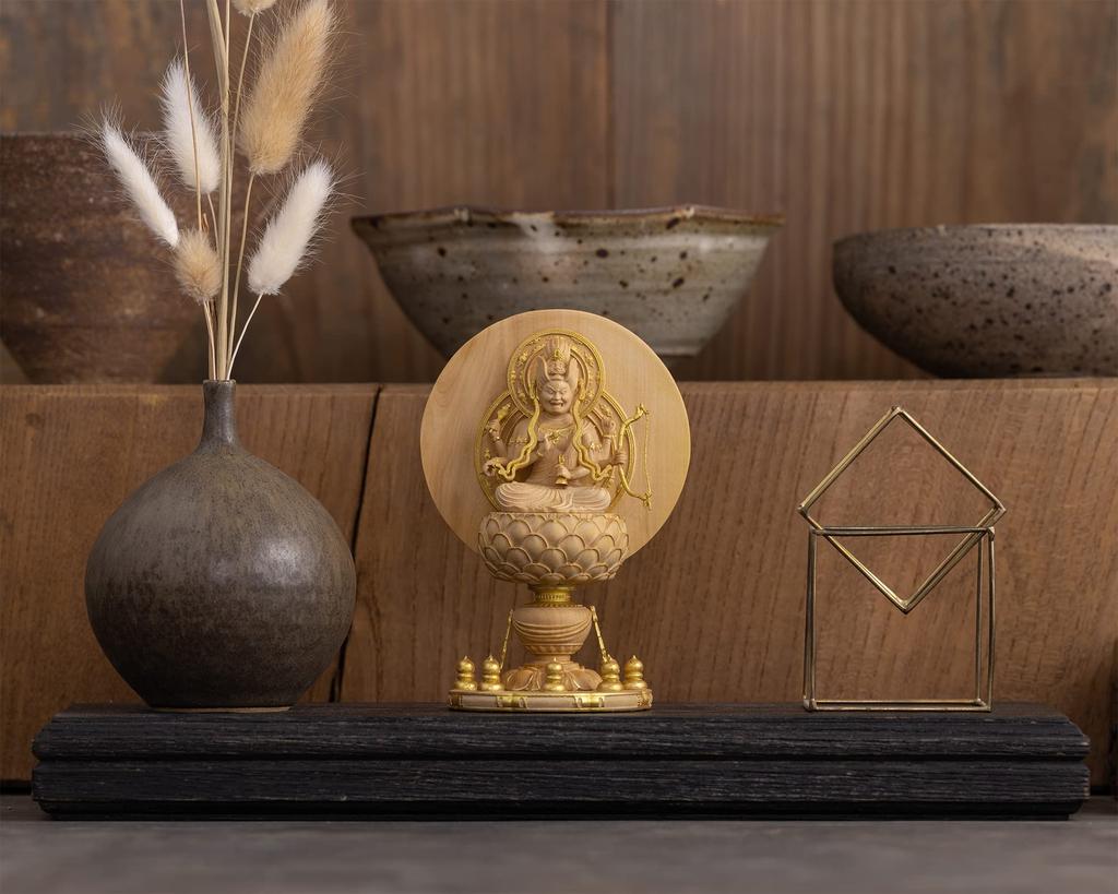 Drobná zlatá hliněná dřevěná ozdoba Buddha Aizen Myoo Aizen Myoo 11,6 cm (Dřevěný buxus, povrchová úprava)Socha Buddhy, postava, řezba, (GSB