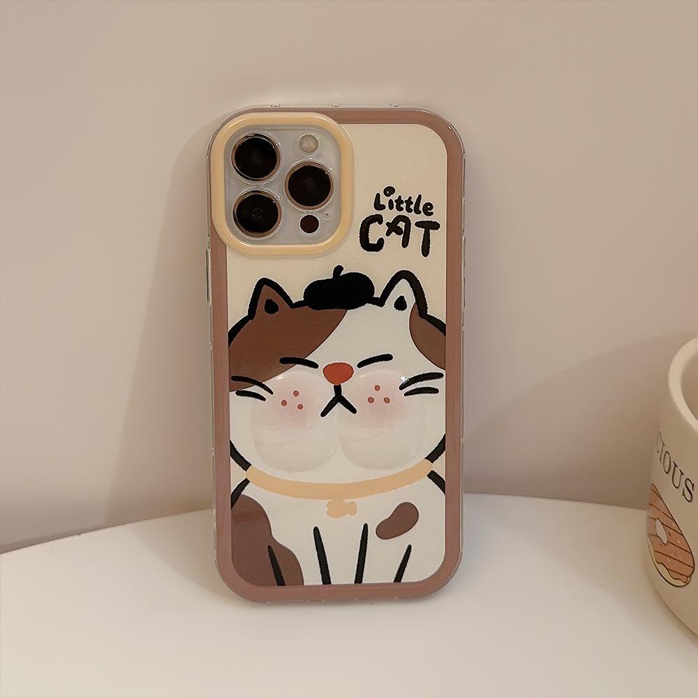 Pangpang Cat IPhone 14 Suitable for 15 Apple 13 Promax Phone Case 12 Maillard 16 Three Dimensional Cartoon XR Soft