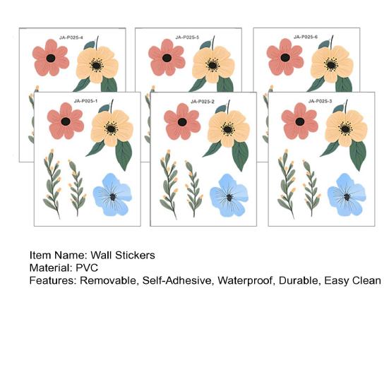 6 Stück bemalte florale Wandaufkleber, abnehmbar selbstklebend DIY wasserdichte Wandtattoos, repositionierbare Blätter Heimdeko für Schlafzimmer Wohnzimmer Kinder