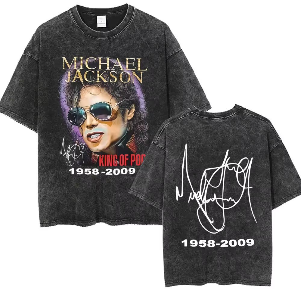 Der König des Pop Michael Jackson Vintage Washed T-Shirts Herren Damen Lässig Retro Baumwoll-T-Shirt Männlich Gothic Rock Übergroßes T-Shirt