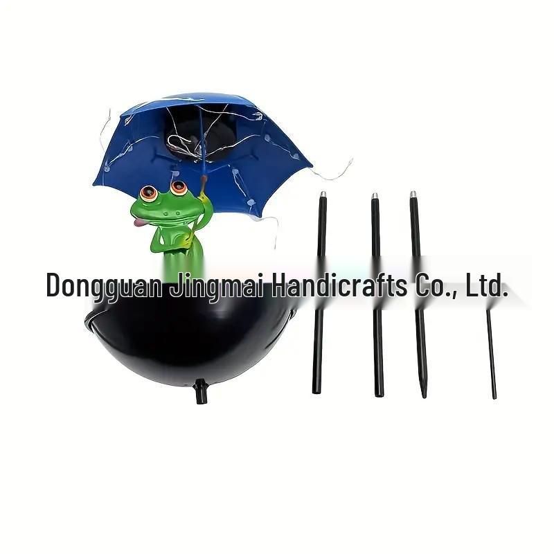Iron Frog with Umbrella Solar Bird Feeder Lawn Lamp Garden Decoration Old Man Bird Feeder
