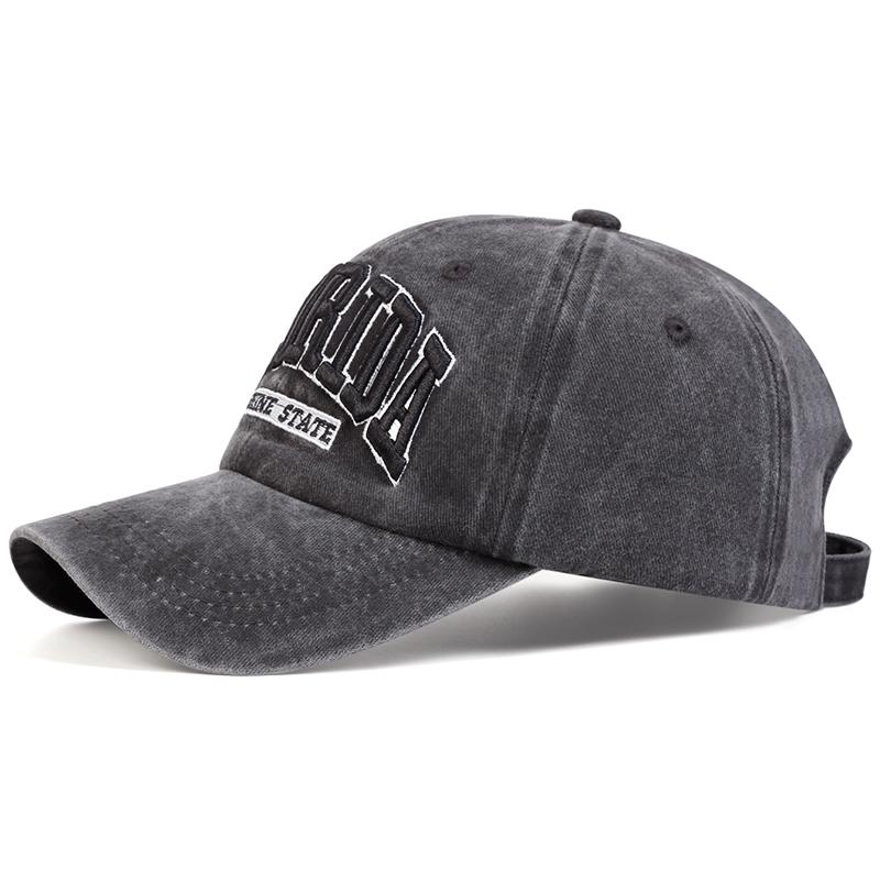 Unisex FLORIDA Letter Embroidery Wash Baseball Caps Spring and Autumn Outdoor Adjustable Casual Hats Sunscreen Hat