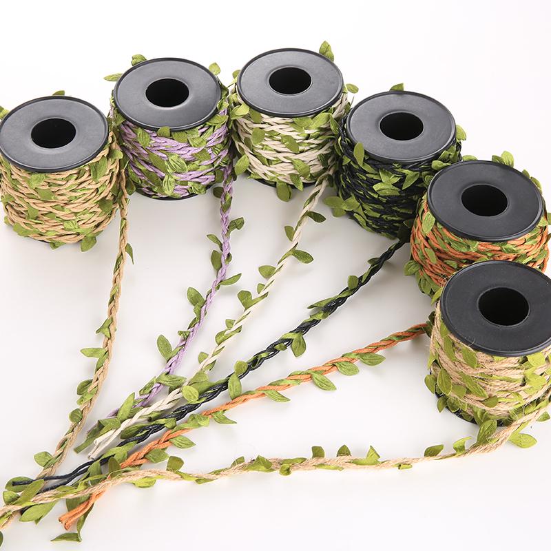 DIY Colorful Forest Style Green Rattan Leaves Hand-Woven Jute Rope for Decoration and Jewelry