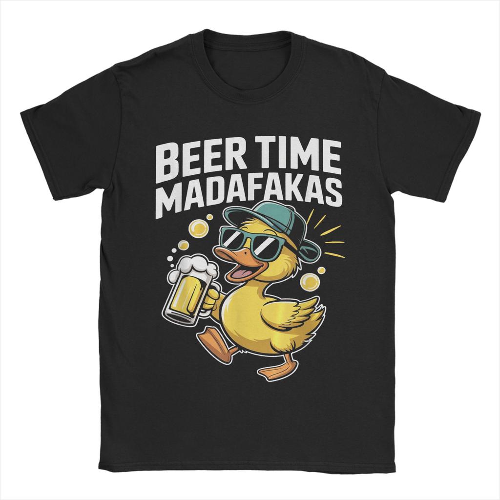 Funny Chicken Beer Time Madafakas Mens T Shirt  Amazing Tee Shirt Short Sleeve Crewneck TShirts Cotton Original Clothing