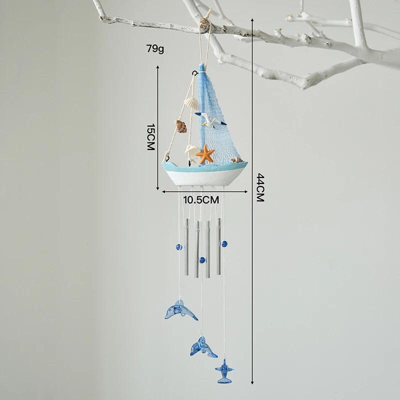 *1PC Mediterranean Style Creative Wind Chimes, Small Boats, Sailboat Decorations, Wooden Sailboat Models, And Hanging Ornaments