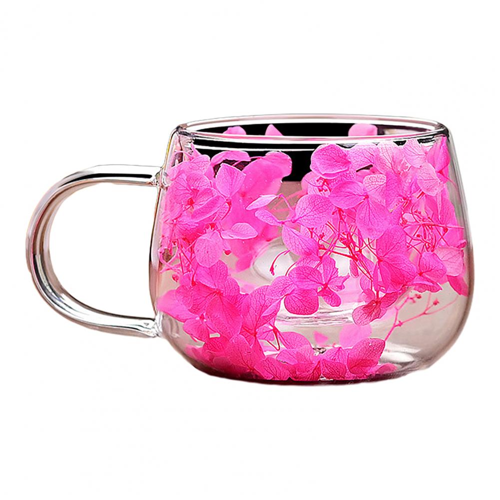 Double Wall Glass Coffee Mugs Set of 4 High Borosilicate Insulated Cups with Colorful Petal Design for Tea