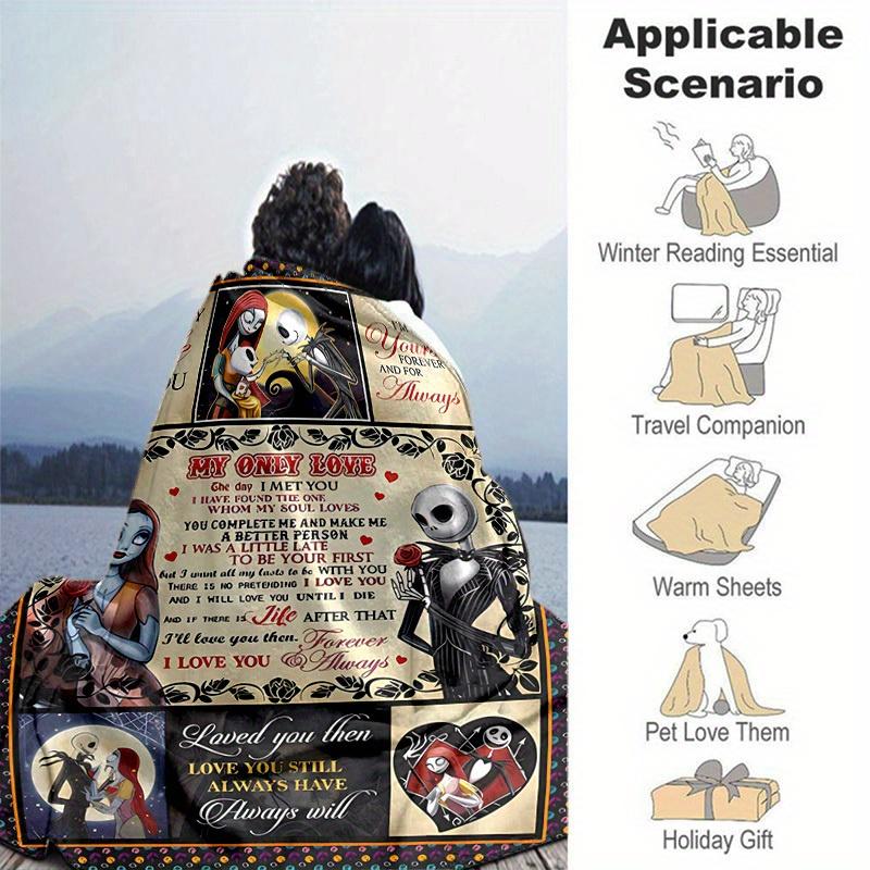 1pc, Cozy Home Decor Blanket: Jack and Sally's Eternal Love Perfect Gift for Bedroom, Living Room, Travel, Camping, Car