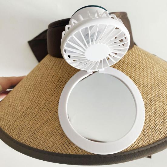 Wide Brim Sun Hat with Built-in Fan Summer Outdoor Straw Visor Hat with Solar/USB Powered Fan for Camping Fishing Hiking