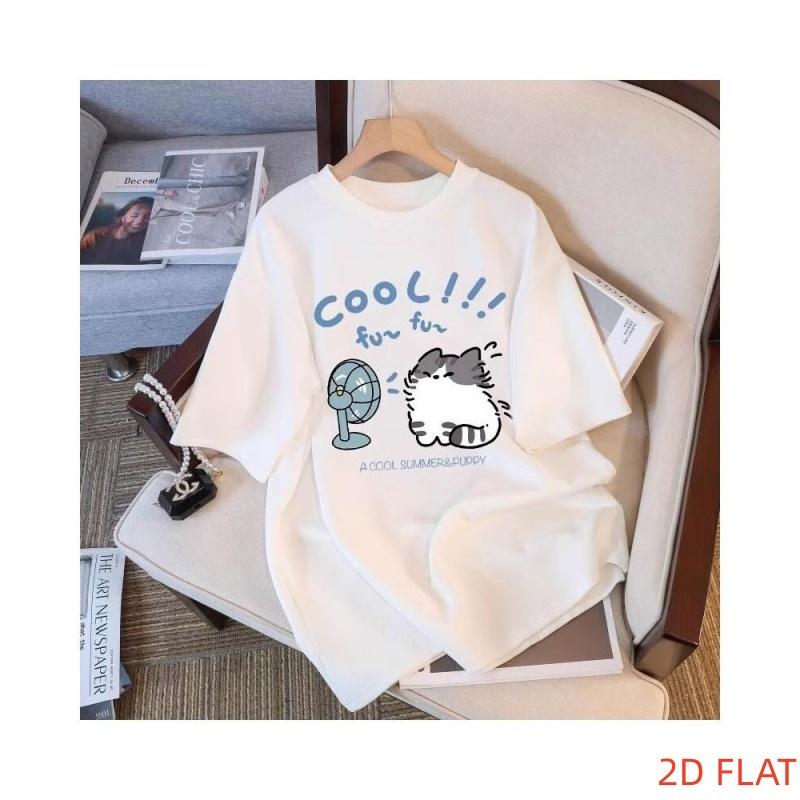 Korean Chic Shortsleeved Tshirt Cool Summer Cat Graphic Unisexs Trendy Streetwear White Tee For Casual Daily Wear Versatile
