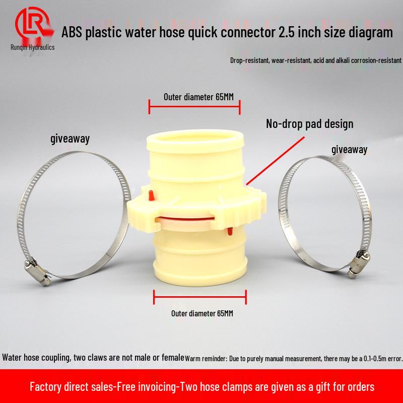 Durable ABS Plastic Quick-Connect Water Hose Connector, Corrosion & Drop Resistant, Available in Sizes: 1, 2, 3, 4 Inch.