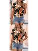 Women's Colorful Floral Print V-Neck Short-Sleeve Top - Summer Fashion