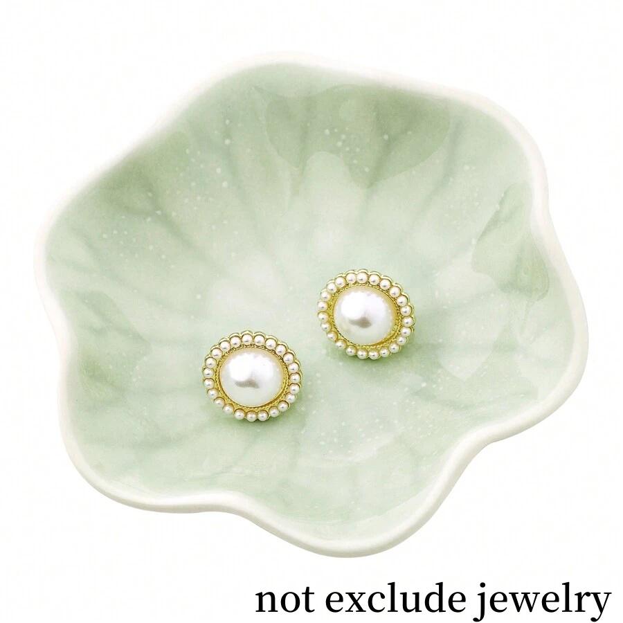 

Exquisite Ceramic Jewelry Tray Elegant Lotus Leaf Shaped Necklace Ring Storage Dish Nordic Style Earring Organizer for Woman зелений