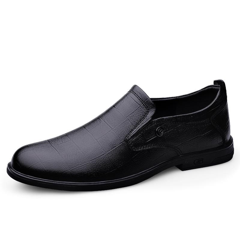 Sleeve casual leather shoes men's first layer cowhide business men's shoes non-slip soft sole soft surface driving shoes men's single shoes