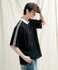JEMUT Forward Oversized Collared Short Sleeve T-Shirt Black Oyst2559